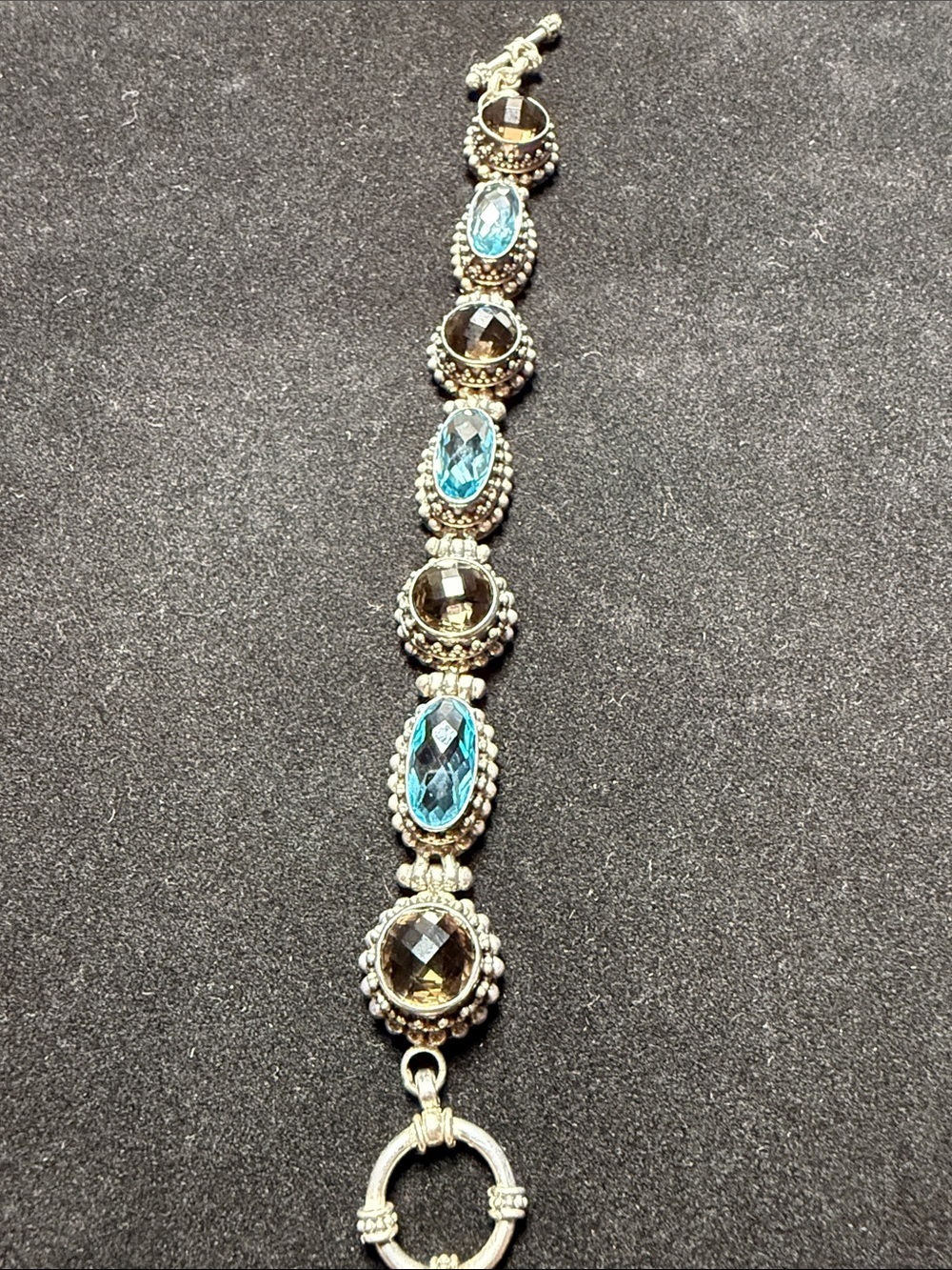 Silver sterling Bracelet with Blue and Smoky Gemstones 7 inches !!HEAVY!!